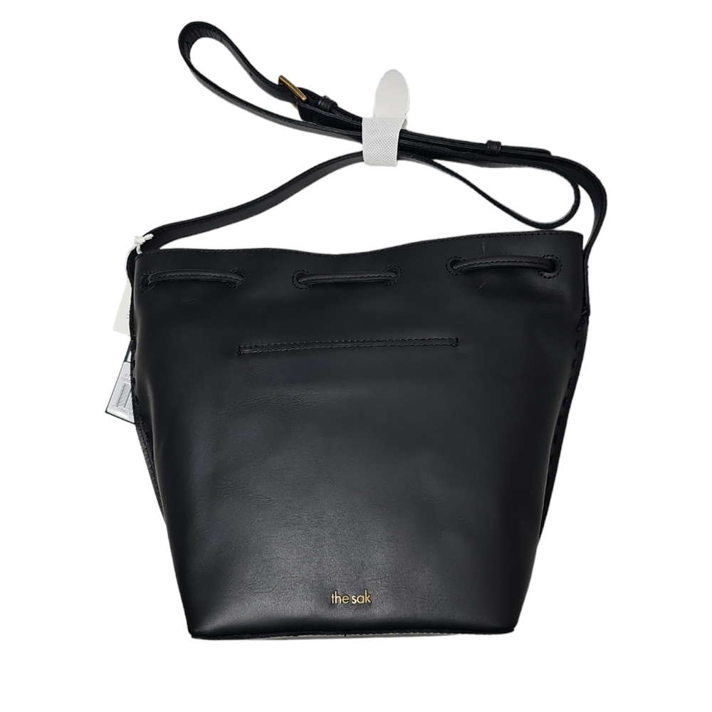 The Sak Black Smooth Leather Drawcord Bucket Bag - Picture 7 of 8